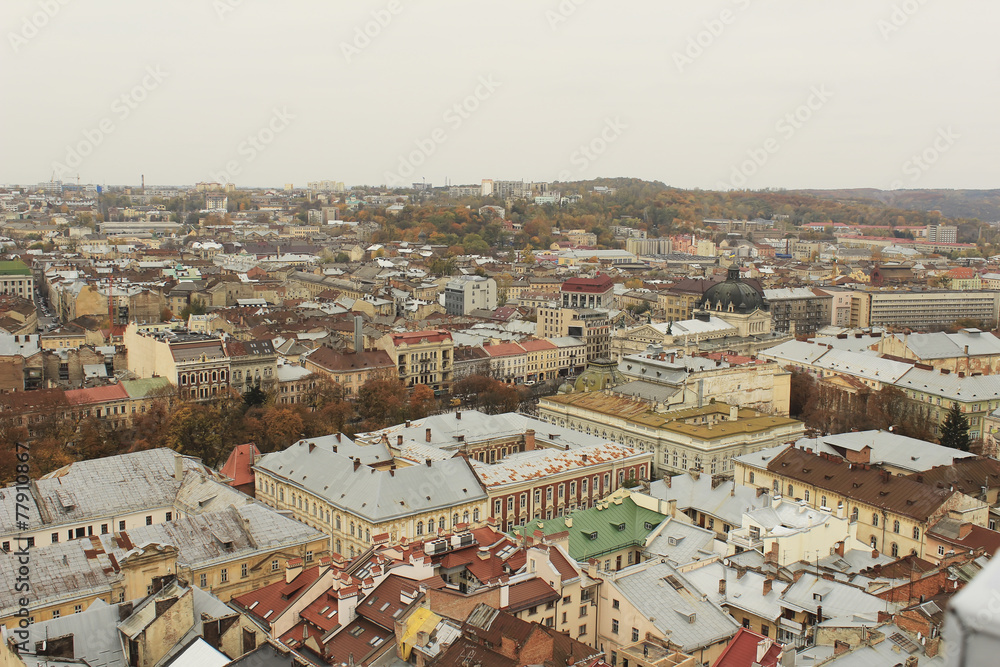 LVOV, UKRAINE - OCT. 20: Top view from the height.20.10.2013