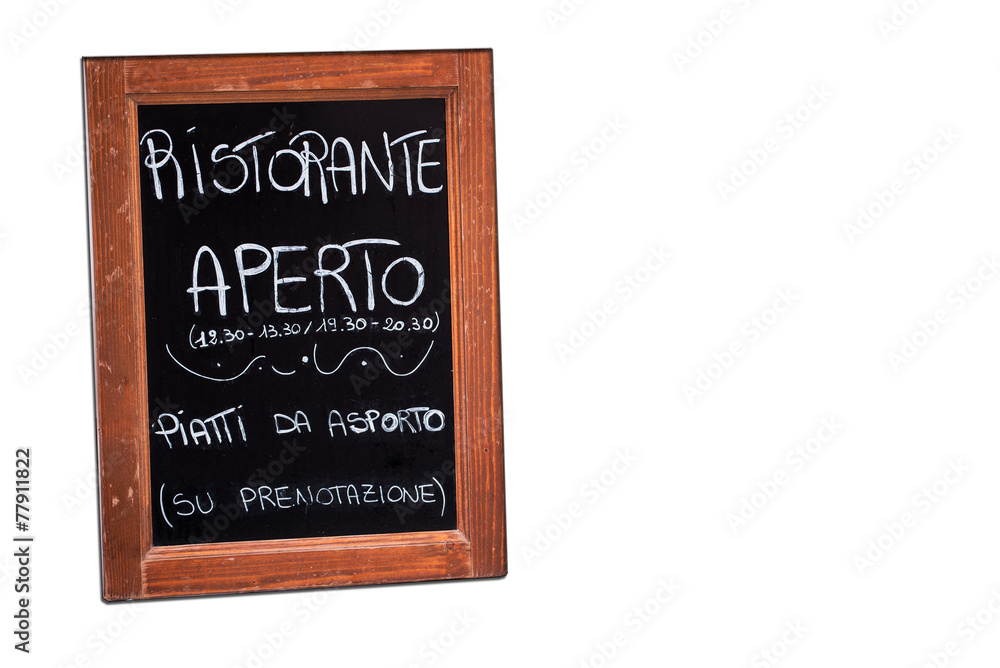 blackboard outside an open italian restaurant isolated blackboard outside an open italian restaurant isolated