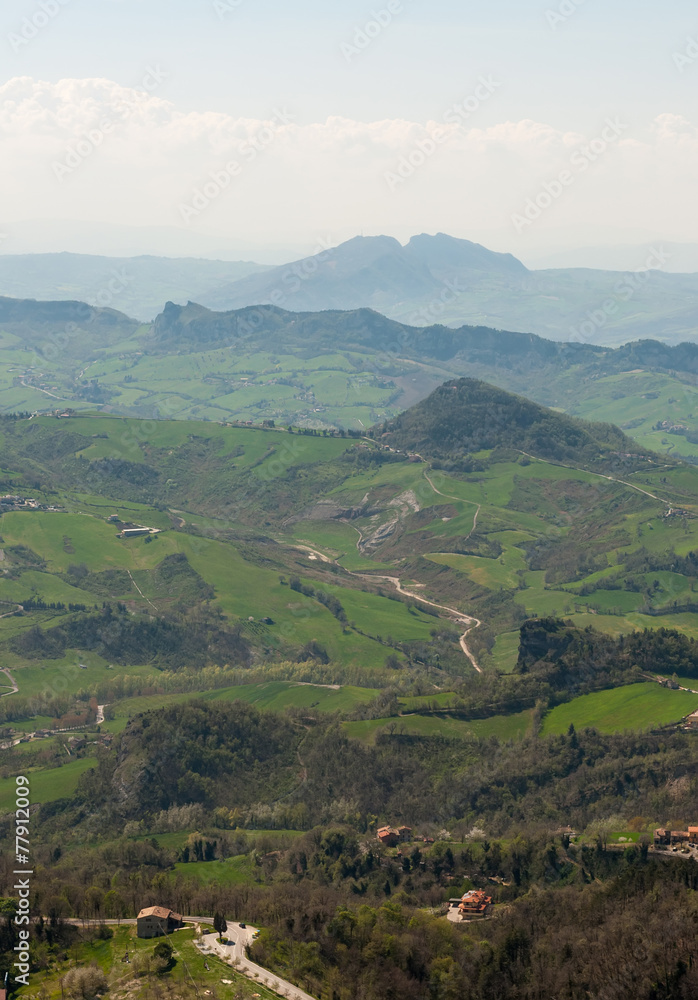 Panoramic view of the hills from the fortress of San Marino Panoramic view of the hills from the fortress of San Marino
