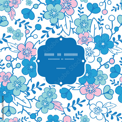 Vector blue and pink kimono blossoms frame seamless pattern