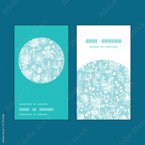 Vector blue and white lace garden plants vertical round frame