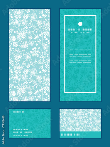 Vector blue and white lace garden plants vertical frame pattern