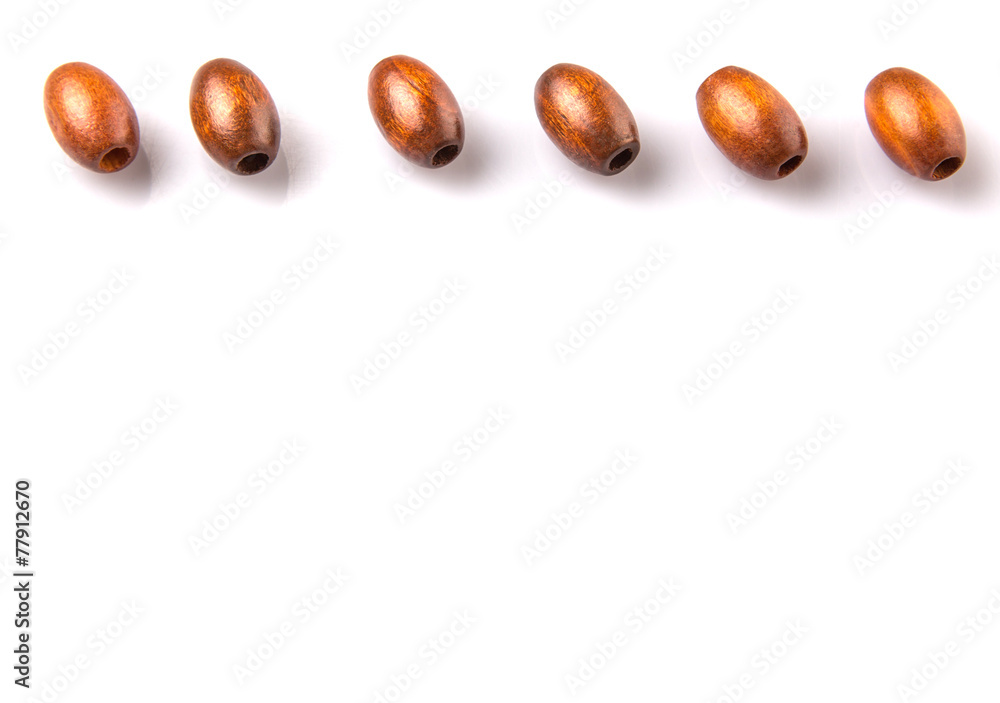 custom made wallpaper toronto digitalBrown round wooden beads over white background