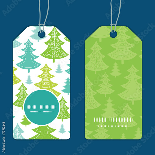 Vector holiday christmas trees vertical round frame pattern tags