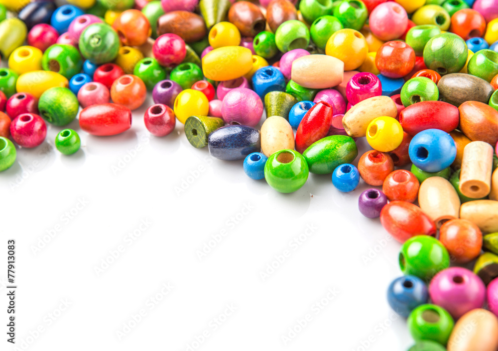 Colorful wooden beads on white background Colorful wooden beads on white background