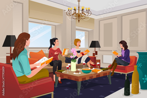 Women in a book club meeting