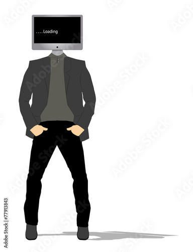 uomo con la testa di un computer