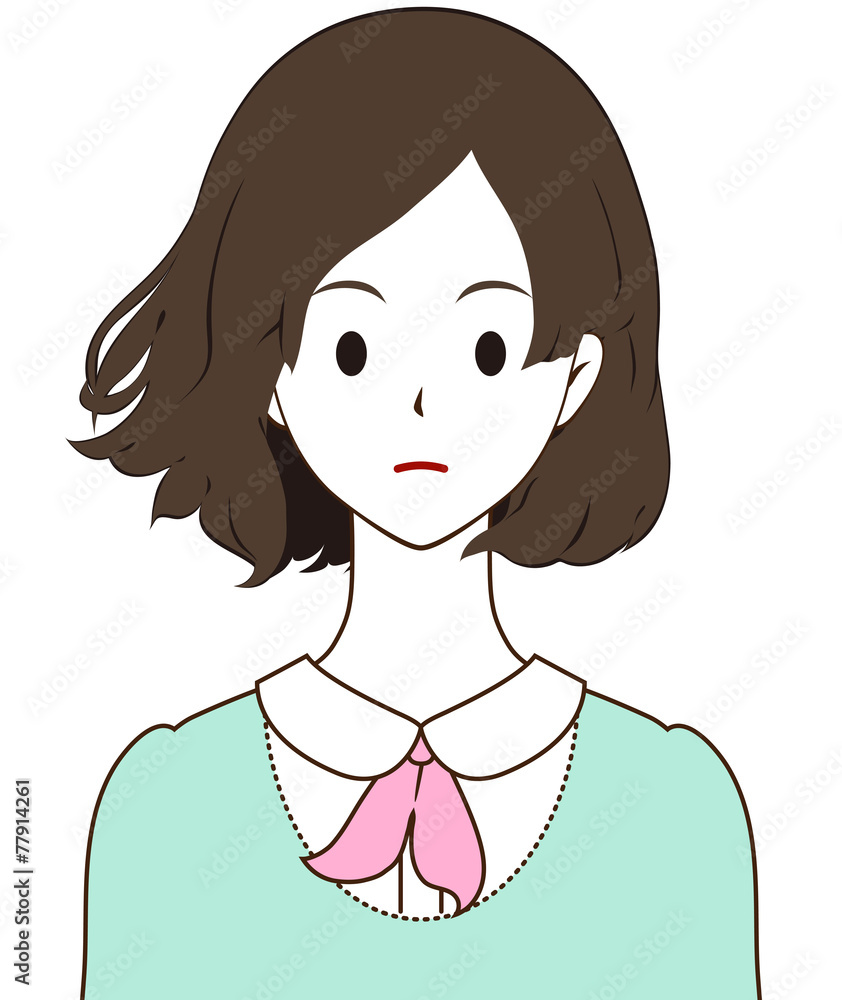 女性　風　真顔