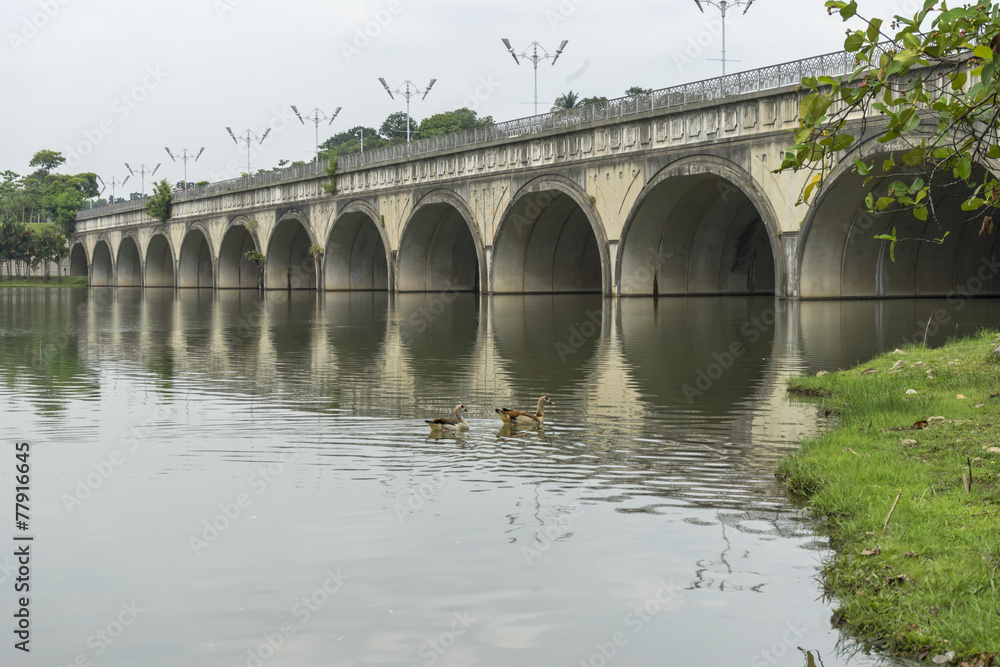 Fototapeta premium Lake with concrete bridge
