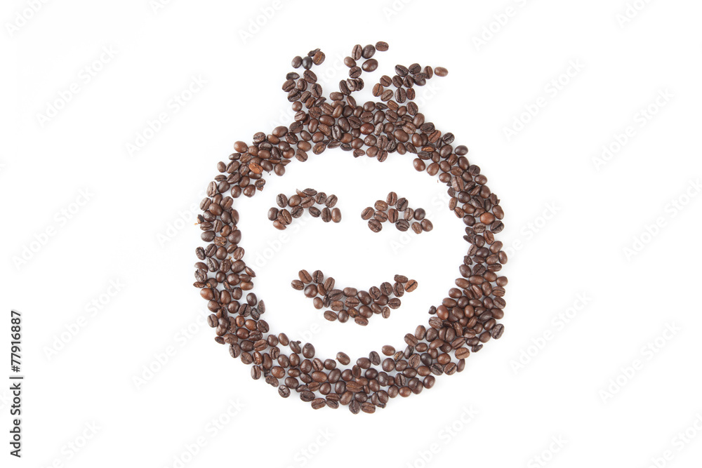 Roasted coffee beans in smile face shape Roasted coffee beans in smile face shape