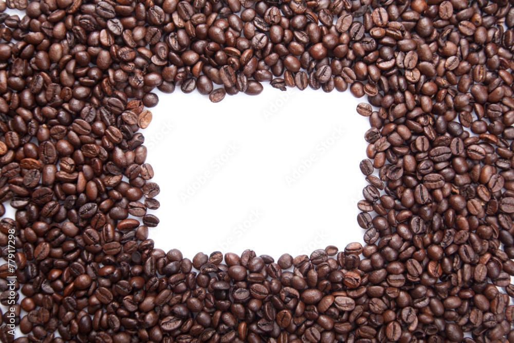 Roasted coffee beans with rectangular copy space Roasted coffee beans with rectangular copy space