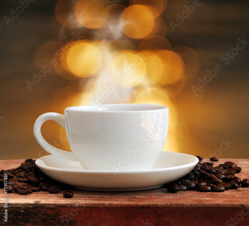 Coffee cup with gold river background