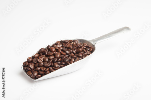 Roasted coffee beans with transfer scoop