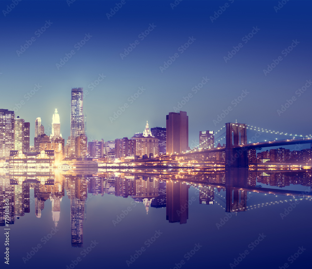 New York City Lights Scenic Bridge View Concept - obrazy, fototapety, plakaty 