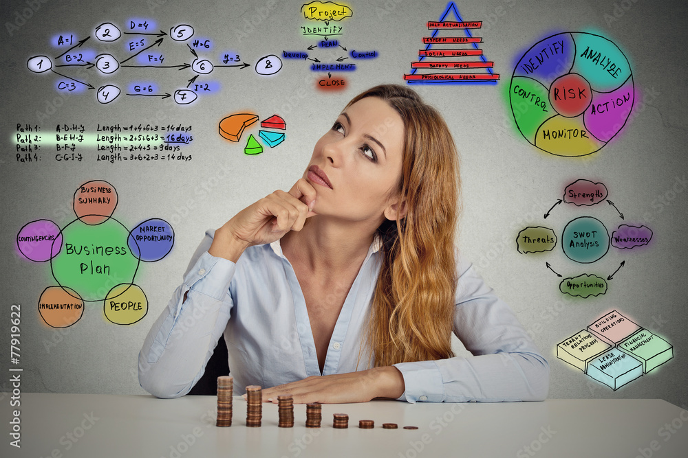 Fototapeta premium businesswoman calculating risks of new project implementation