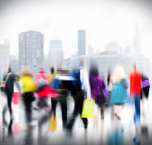 Casual People Rush Hour Walking Commuting City Concept