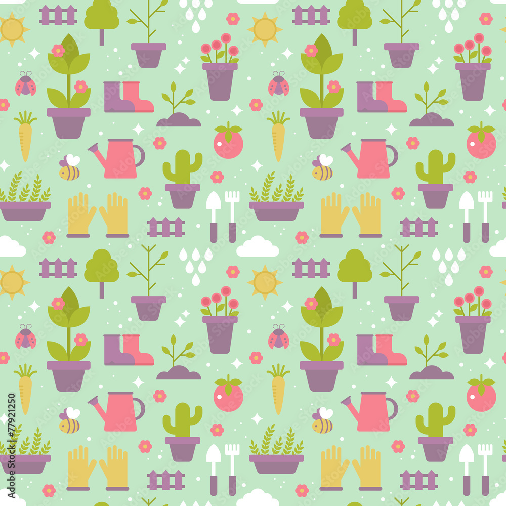 Gardening seamless pattern design with cute flat icons Gardening seamless pattern design with cute flat icons