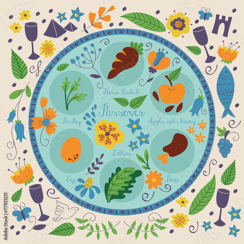 Passover seder plate with floral decoration