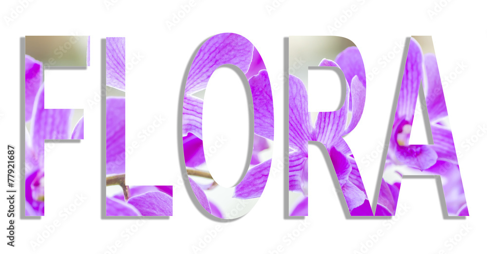 Flora word in purple orchid