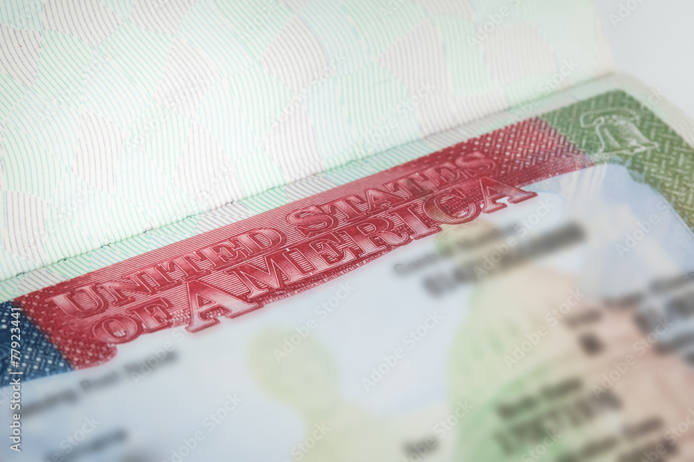 Fototapeta premium USA American visa texture background for travel concept