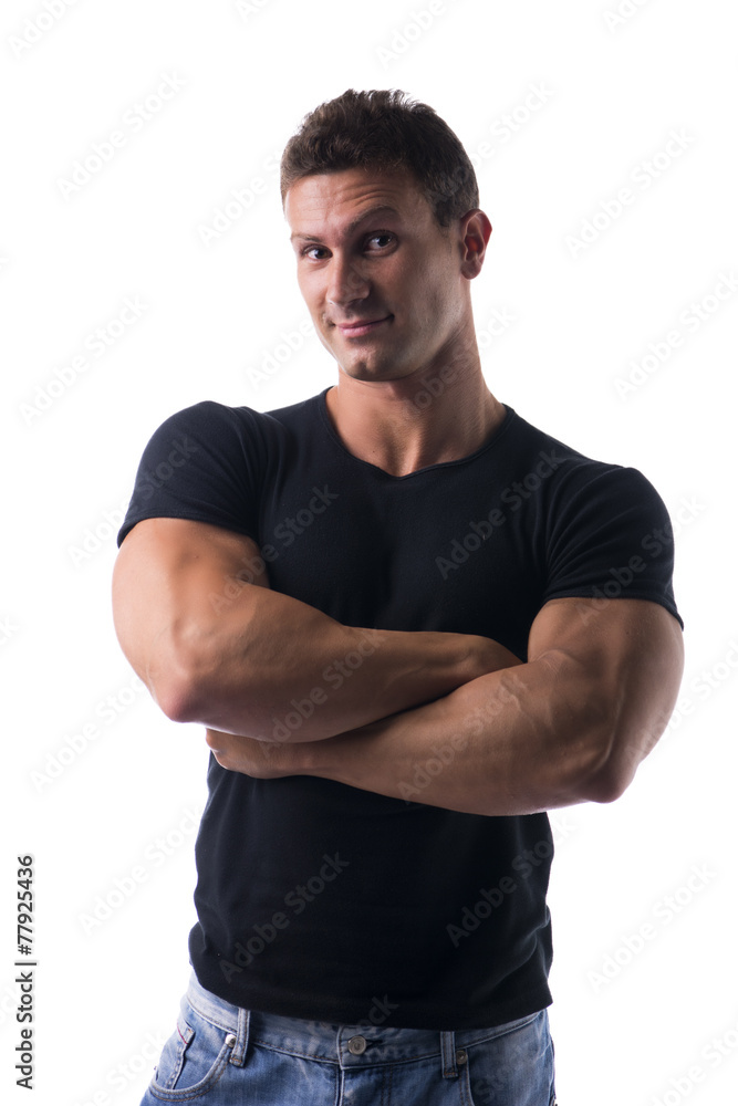 Confident and happy muscular young man isolated on white Confident and happy muscular young man isolated on white