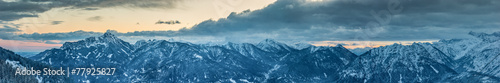 panorama of austrian snow mountain peaks at winter