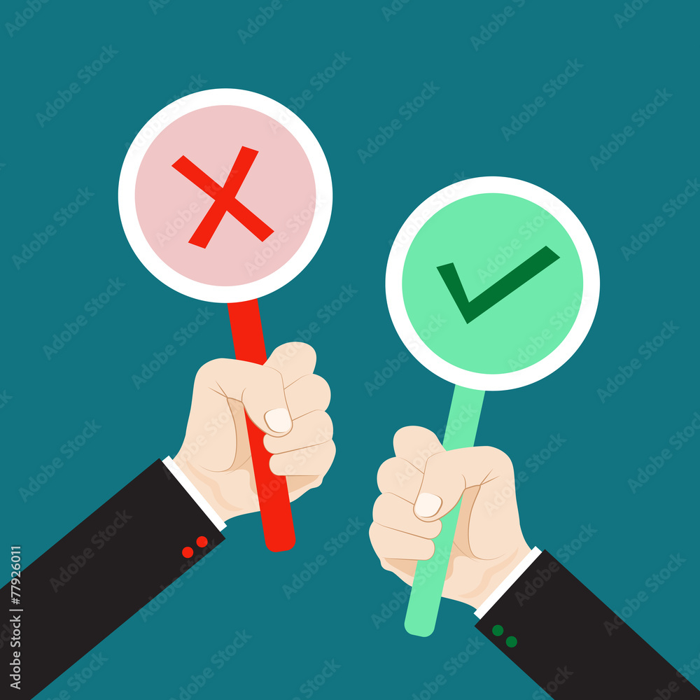 Hand holding true and false sign Hand holding true and false sign