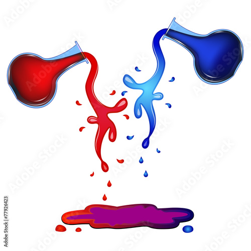 Paints mixing. Blue and red producing purple color.