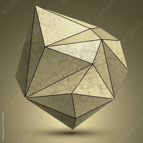 Distorted grunge copper 3d polygonal technology object, abstract