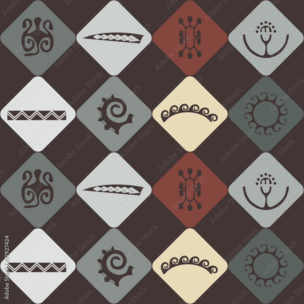 Seamless background with Polynesian tattoo symbols Stock Vector | Adobe