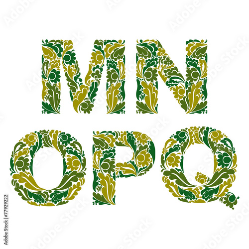 Beautiful floral font, decorative letters with vintage pattern.