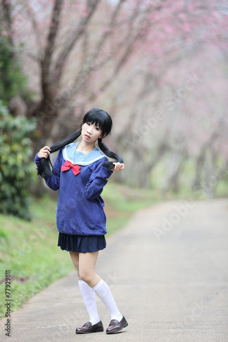  japanese school girl with flower