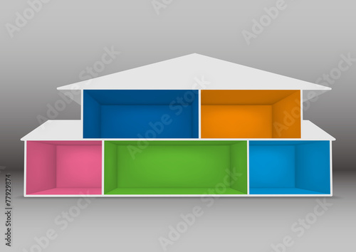 three dimensional five roomed house illustration, vector