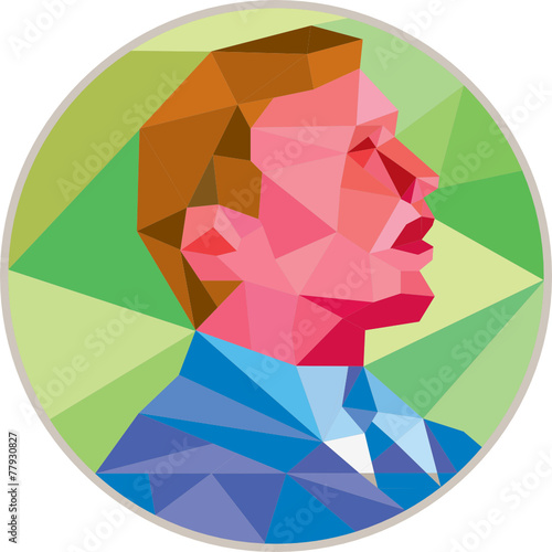 Businessman Looking Up Circle Low Polygon