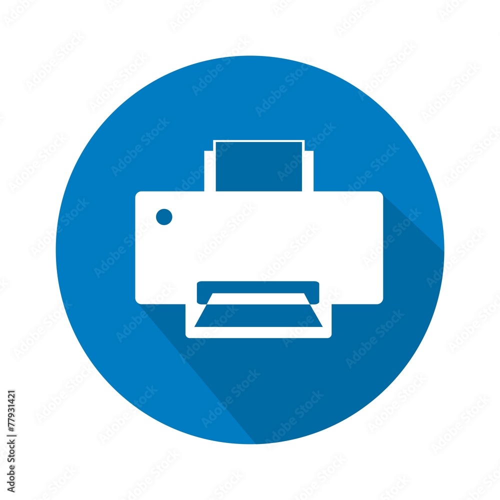 Icono impresora azul botón sombra Icono impresora azul botón sombra
