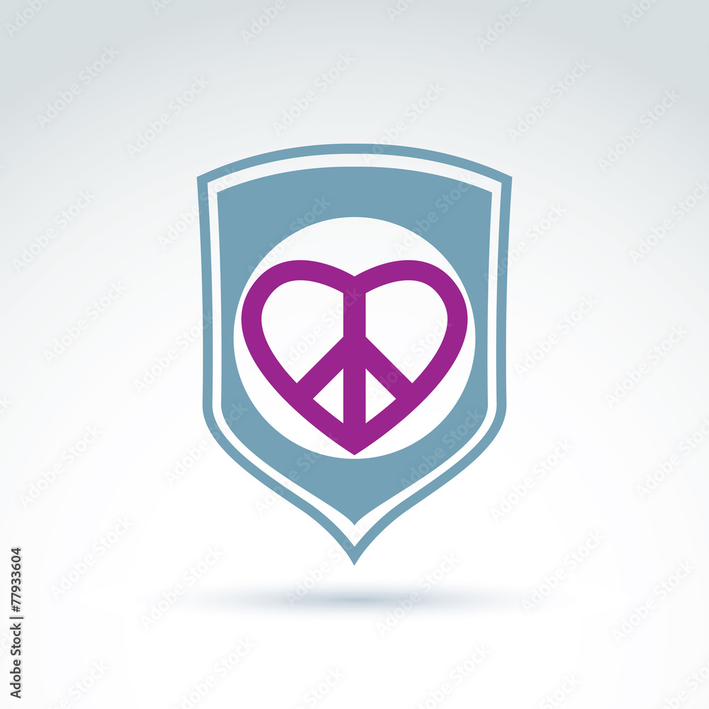Round antiwar and love vector icons placed on a shield, peace pr Round antiwar and love vector icons placed on a shield, peace pr