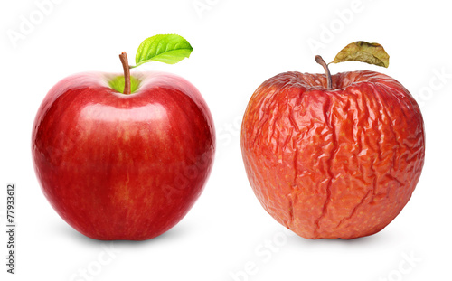 Wrinkled and fresh apple isolated photo