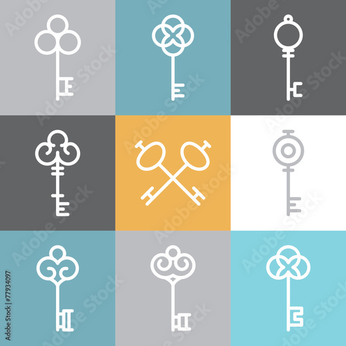 Vector key logos and signs in linear style