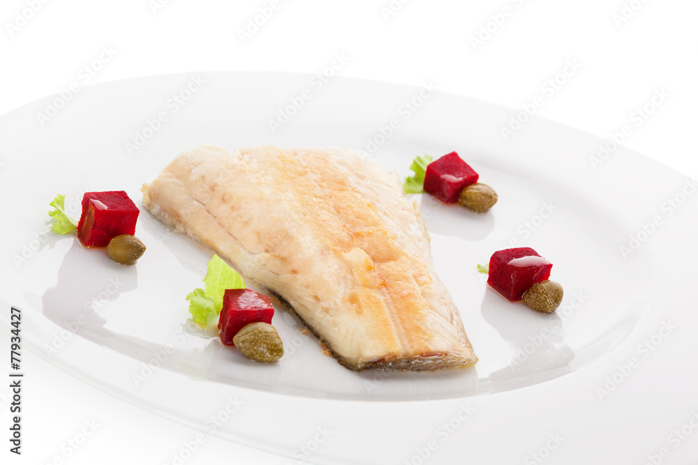 Grilled perch fish fillet.