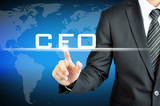 Businessman pointing on CFO (Chief Financial Officer) sign 
