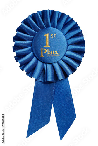 Foto First place award, rosette isolated on white background