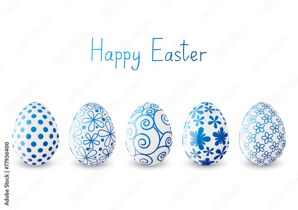 Set of Easter eggs with blue patterns Set of Easter eggs with blue patterns