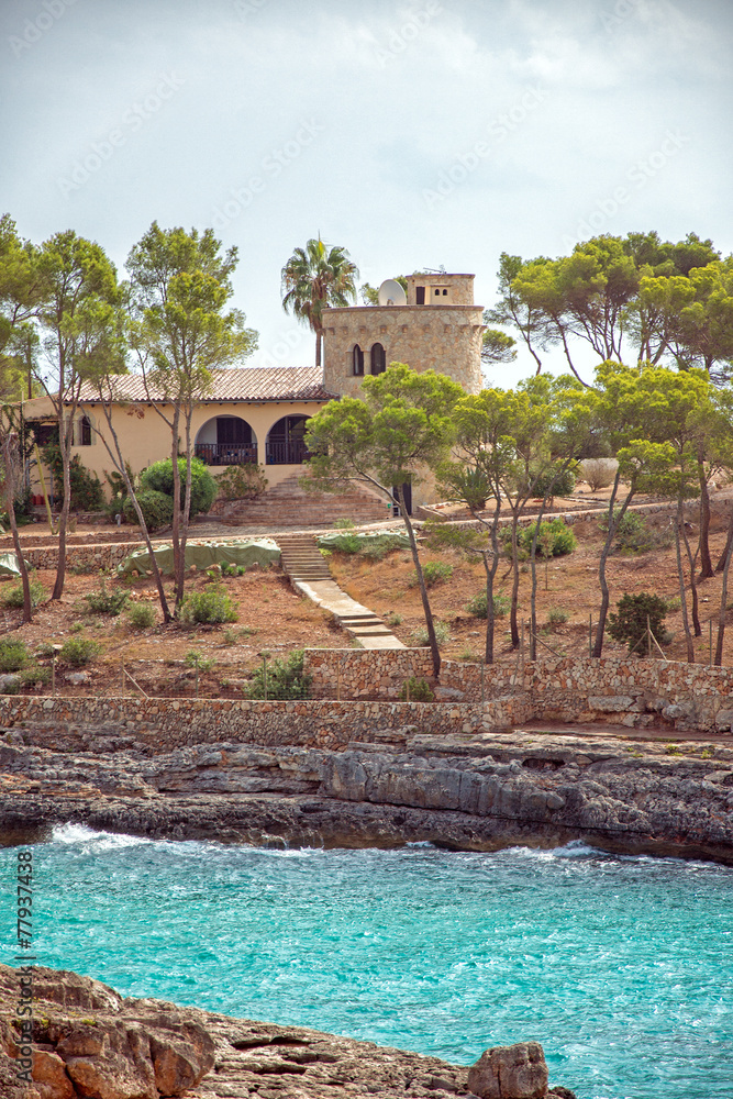 Castle on the hill. Mediterranean sea landscape.