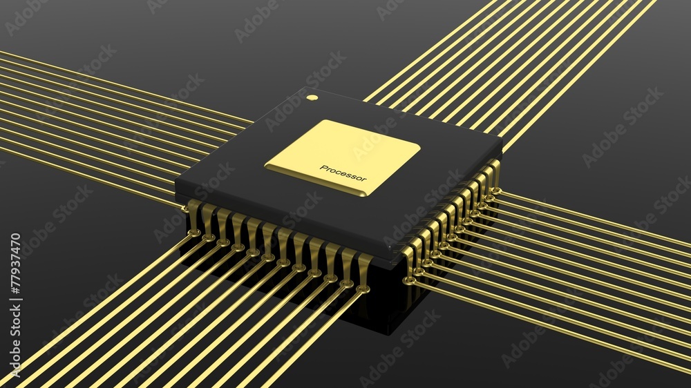 Fototapeta premium Computer microchip CPU isolated on black background