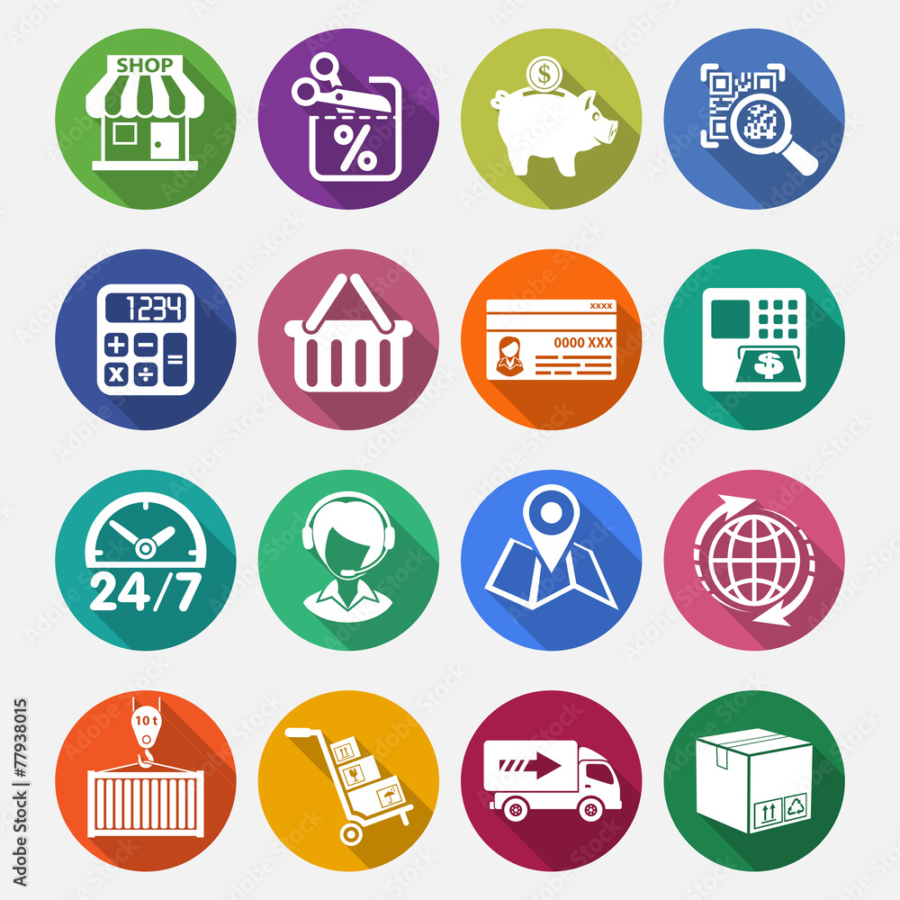 Internet Shopping and Delivery Flat Icon Set Internet Shopping and Delivery Flat Icon Set