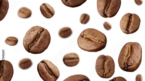 Coffee Beans falling down on white background