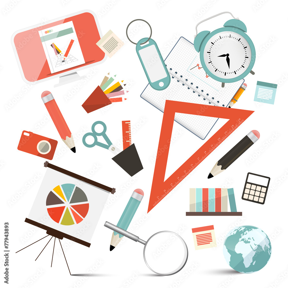 School or Business - Office Objects Set Vector Illustration School or Business - Office Objects Set Vector Illustration