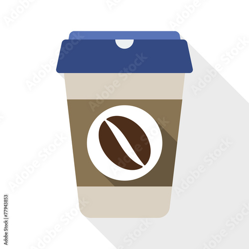Coffee cup flat icon with long shadow on white background