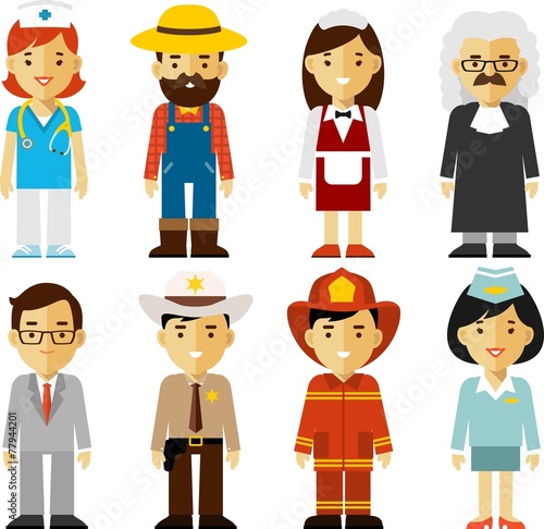 People occupation characters set in flat style