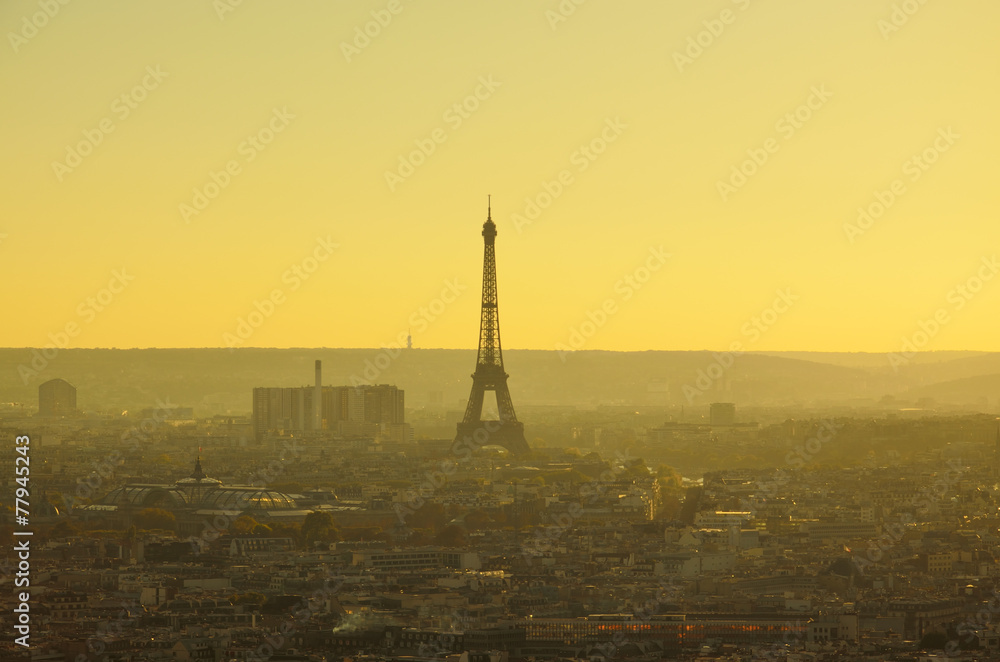 View of Paris from above in the twilight